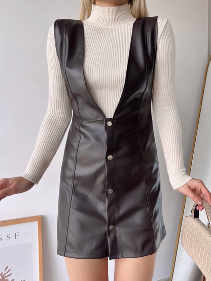 Deri jile elbise kahve w24796