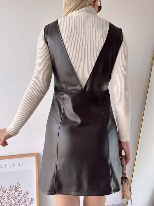 Deri jile elbise kahve w24796