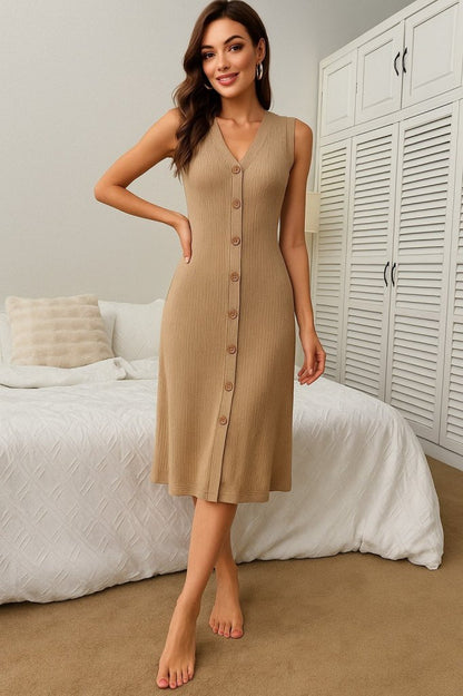 Kadın V Yakalı önden Düğmeli Kaşkorse Elbise