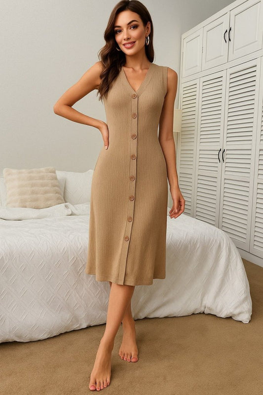 Kadın V Yakalı önden Düğmeli Kaşkorse Elbise