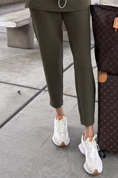 Kadın Uzun Kollu Balıkçı Yaka Belden Lastikli Modal Bluz Ve Pantolon Ikili Takım