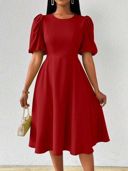 Kadın Kısa Balon Kollu Bisiklet Yaka Kiloş Janjan Krep Elbise