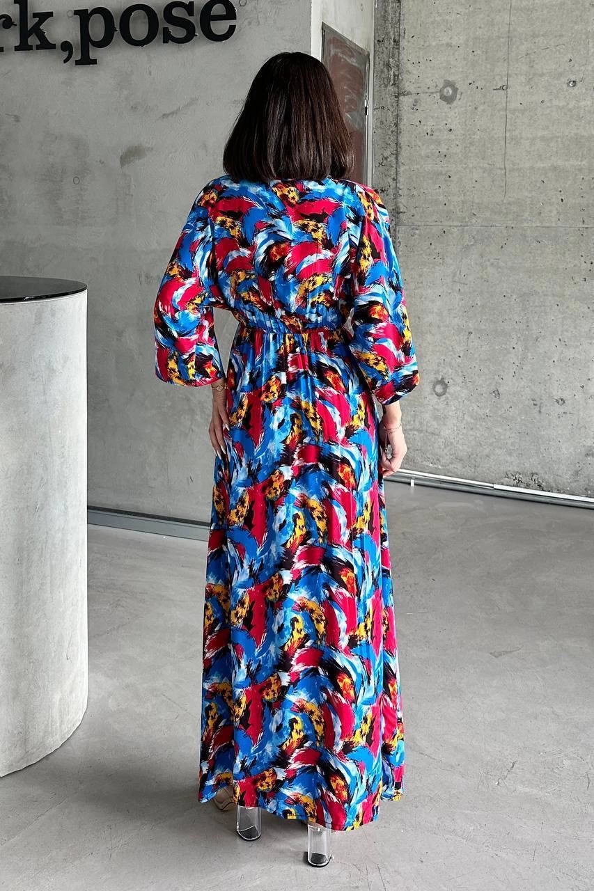 Dokuma baskılı yarasa kol elbise s8124