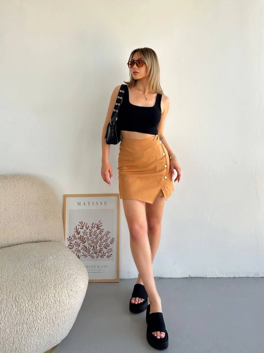 Dört çıtçıtlı Gabardin şort etek s249001