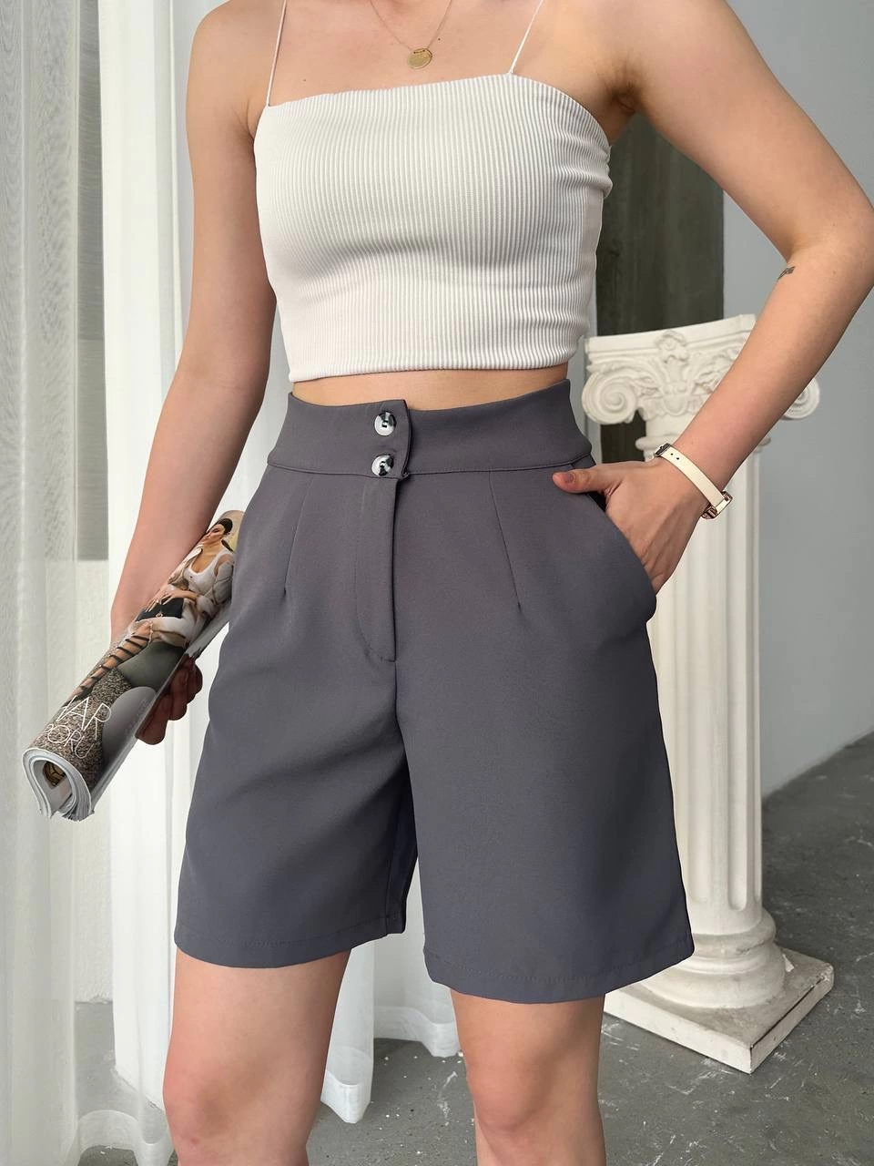 Double çift düğmeli şort