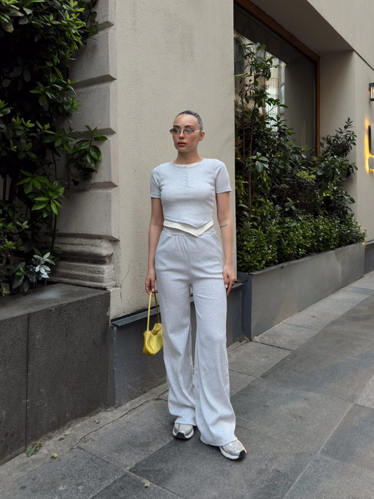 Düğme yakalı gri alt üst takım s3943