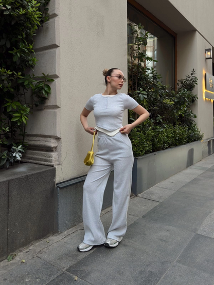 Düğme yakalı gri alt üst takım s3943