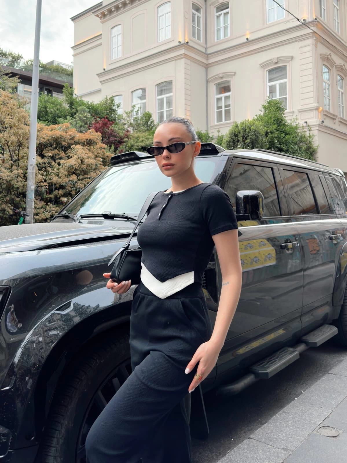 Düğme yakalı siyah alt üst takım s3943