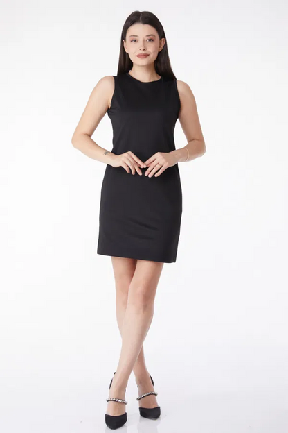 Düz Bisiklet Yaka Kadın Siyah Mini Elbise