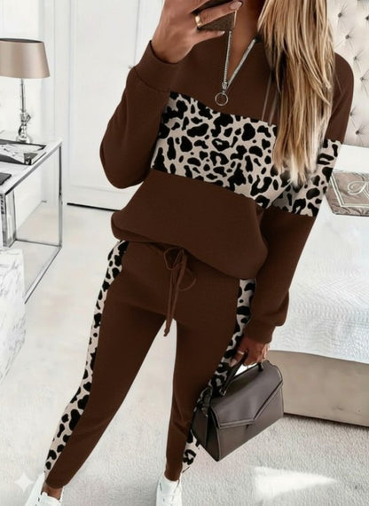 Kadın Uzun Kollu Fermuarlı Karışık Desenli Viskon Iki Iplik Bluz Ve Pantolon Ikili Takım