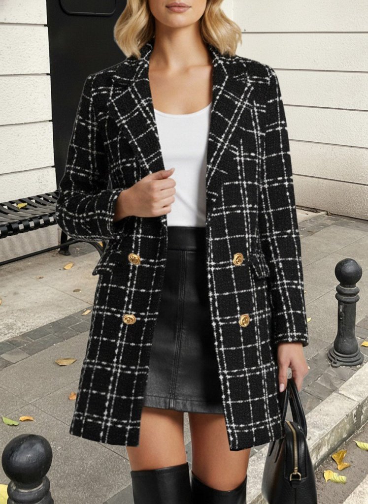 Kadın Uzun Kollu Yakalı önden Düğmeli Dokuma Ceket