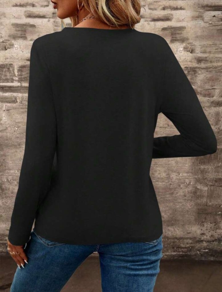 Kadın Uzun Kollu Cepli V Yakalı Viskon Iki Iplik Bluz