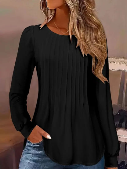 Kadın Uzun Kollu Yuvarlak Yaka Nervürlü Bluz