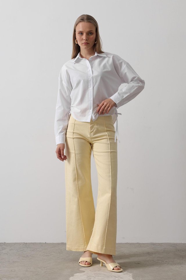 Yanları Bağlamalı Basic Gömlek - Beyaz