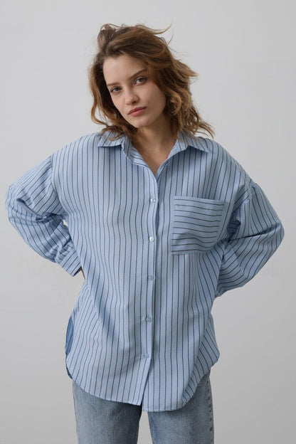 Çizgili Tek Cep Gömlek - Bebe Mavisi