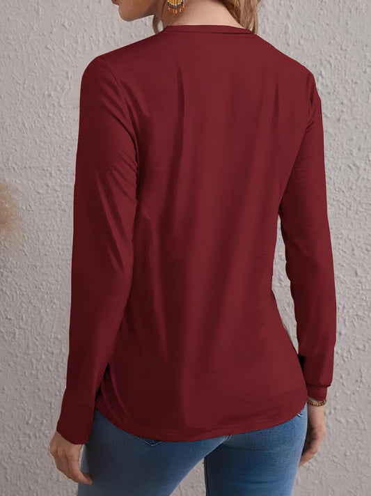 Kadın Uzun Kollu Bisiklet Yaka Desenli Viskon Bluz