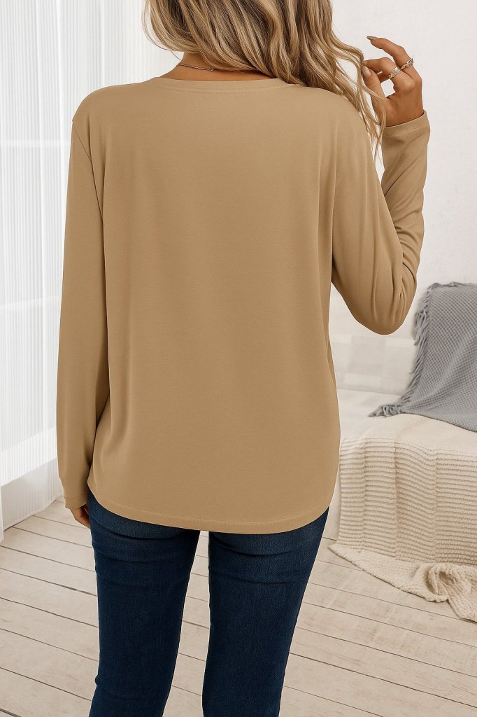 Kadın Uzun Kollu Bisiklet Yaka Viskon Bluz