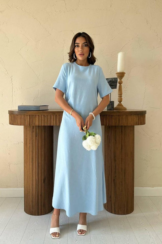 Bebe Mavi Pileli Bisiklet Yaka Elbise