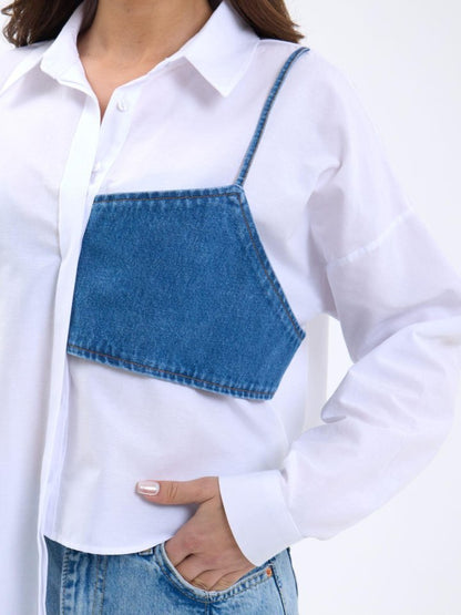 5419 GÖMLEK-MAVİ CEPLİ BEYAZ