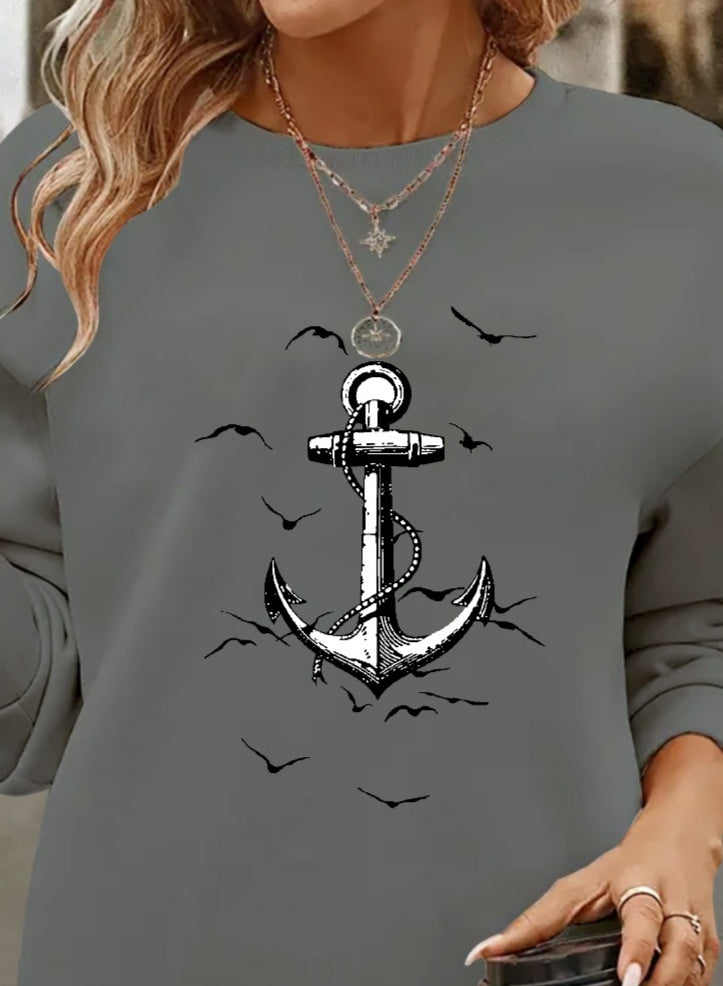 Kadın Uzun Kollu Bisiklet Yaka Desenli Viskon Iki Iplik Bluz