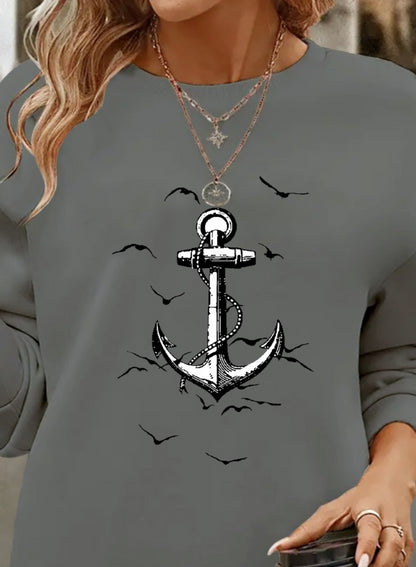 Kadın Uzun Kollu Bisiklet Yaka Desenli Viskon Iki Iplik Bluz