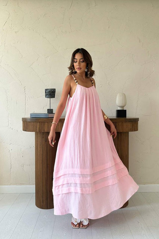 Pudra Askılı Müslin Elbise
