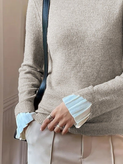 Kadın Uzun Kollu Fırfırlı Yakalı Triko Krem Bluz