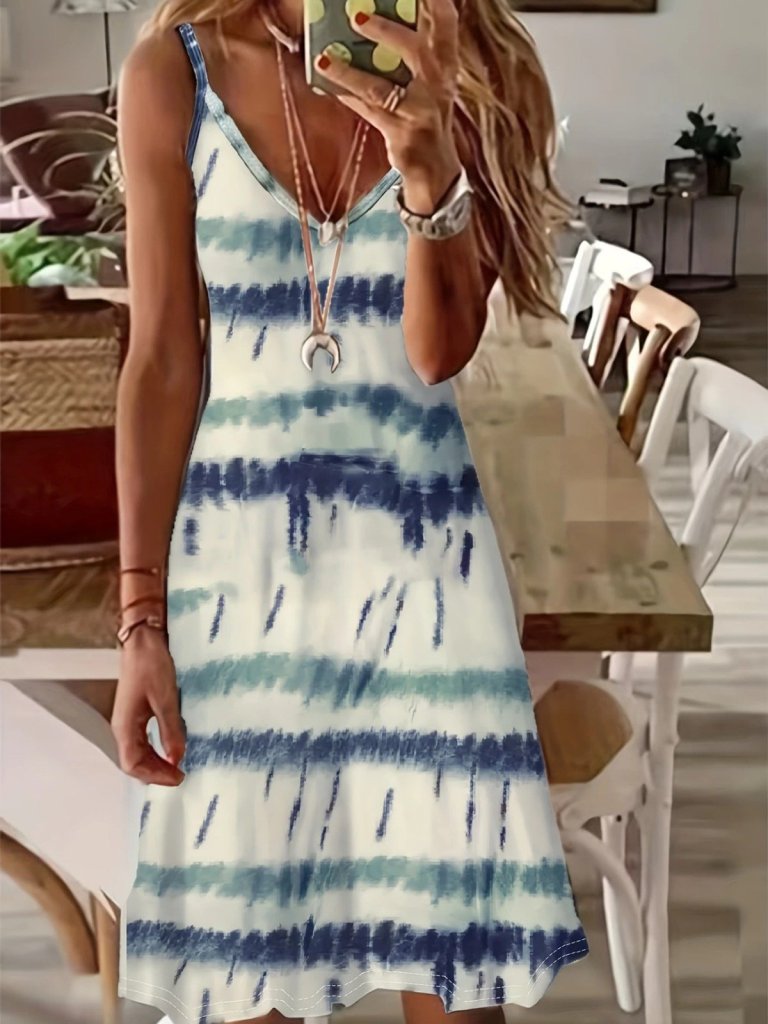 Kadın Ip Askılı V Yakalı Karışık Renkli Süprem Elbise