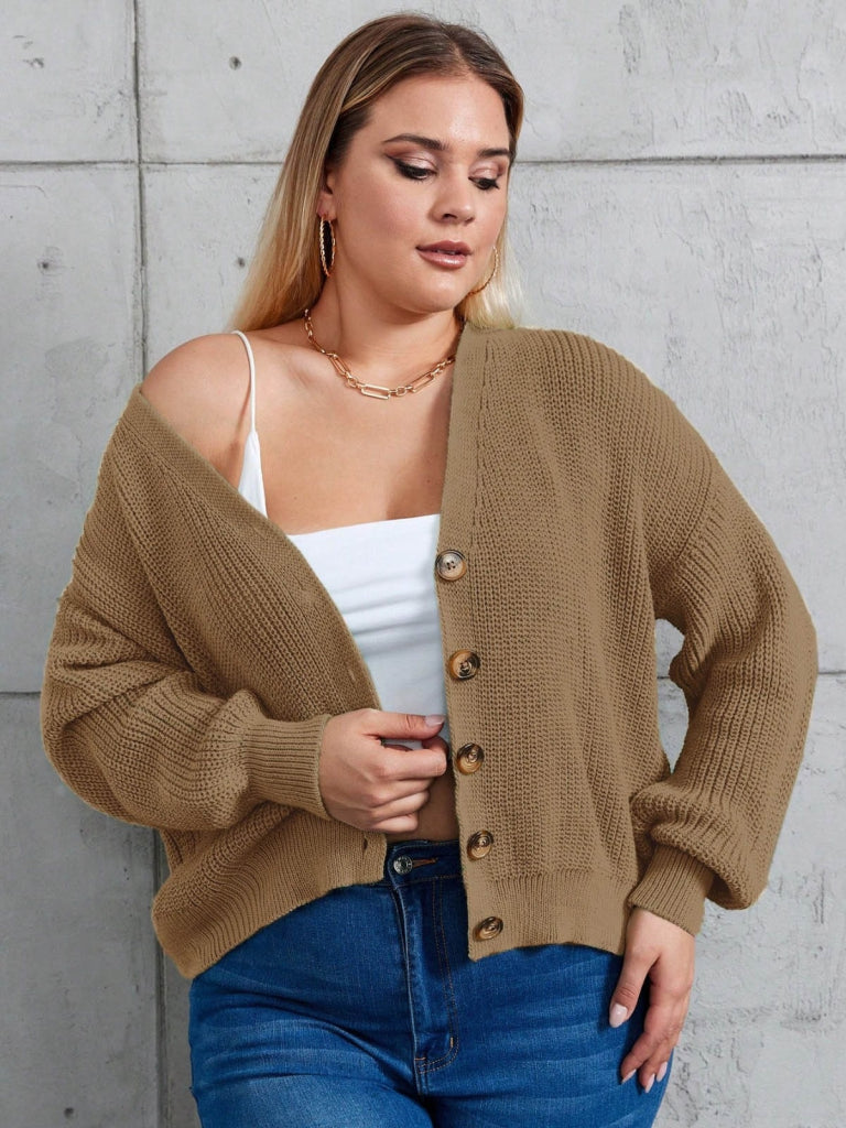 Kadın Beş Düğme Büyük Beden Triko Hırka