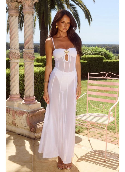 Kadın File Ve Sendy Kumaş Broş Detaylı Transparan Pareo