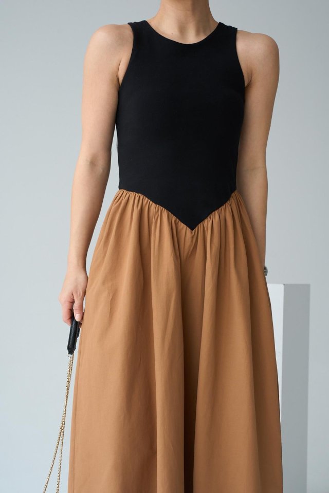 İki Renkli Elbise - Siyah-Taba