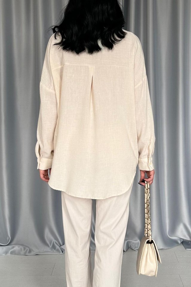 Krem Pulpayet Nakışlı Bedensiz Gömlek