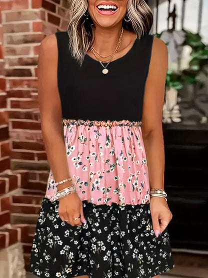 Kadın Askılı Yuvarlak Yaka çiçek Baskılı Salaş Süprem Elbise