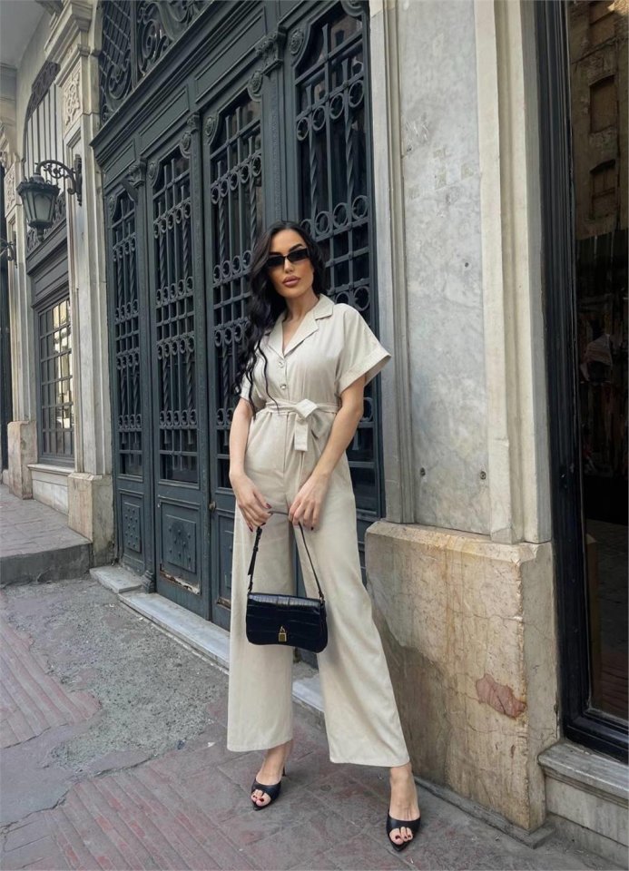 KETEN TULUM BEL BAĞLAMA DETAYLI - Krem