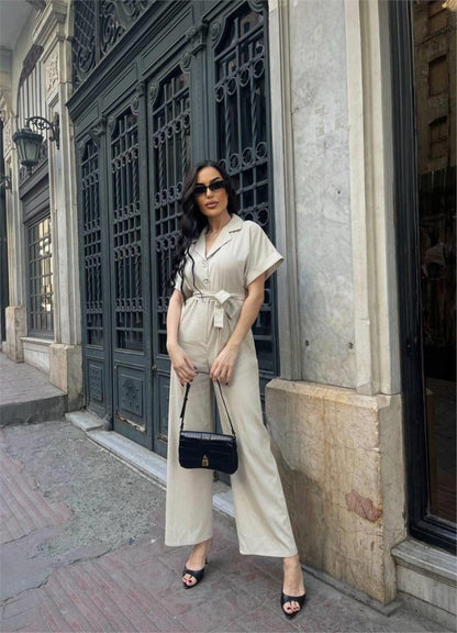 KETEN TULUM BEL BAĞLAMA DETAYLI - Krem