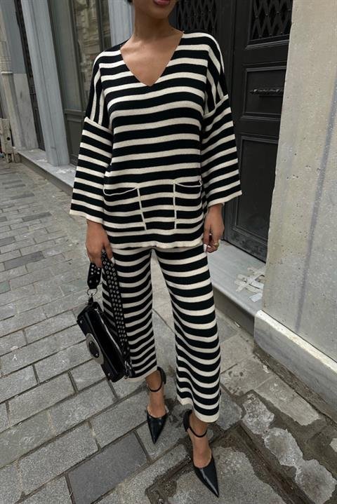 Candy Çizgili Straight Fit Pantolon Takım 9705-015