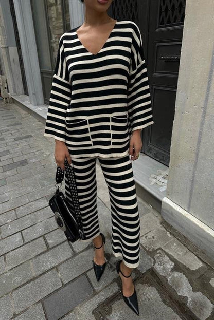 Candy Çizgili Straight Fit Pantolon Takım 9705-015