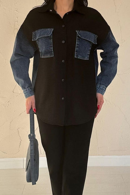 Siyah Kot Garnili Ceket