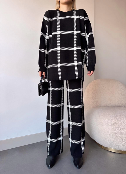 Ekoseli triko takım siyahbeyaz