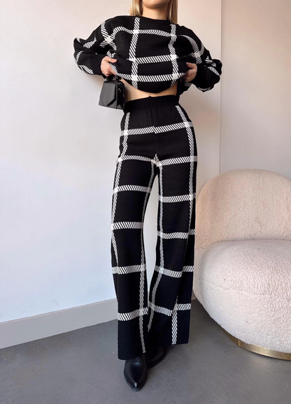 Ekoseli triko takım siyahbeyaz