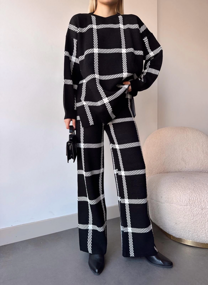 Ekoseli triko takım siyahbeyaz