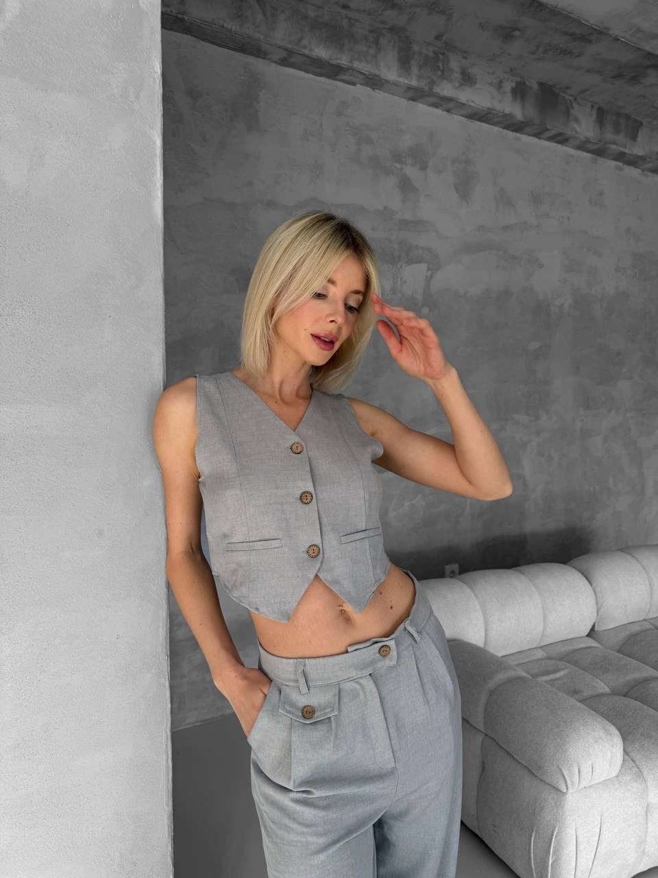 Essential yelek pantolon takım gri s255254