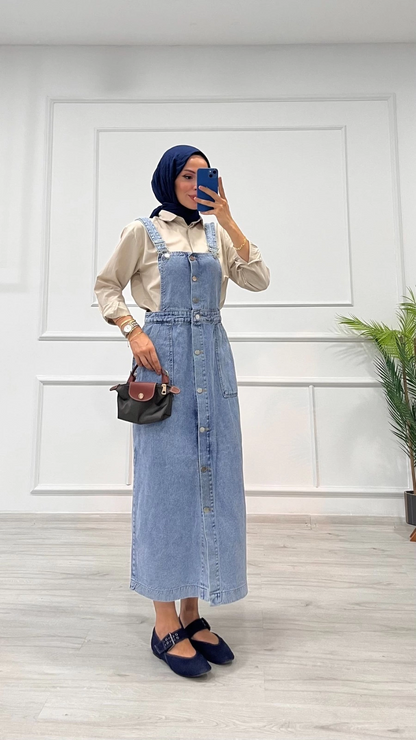 Etekli salopet enzim süper taş yıkama buz mavi d 2521