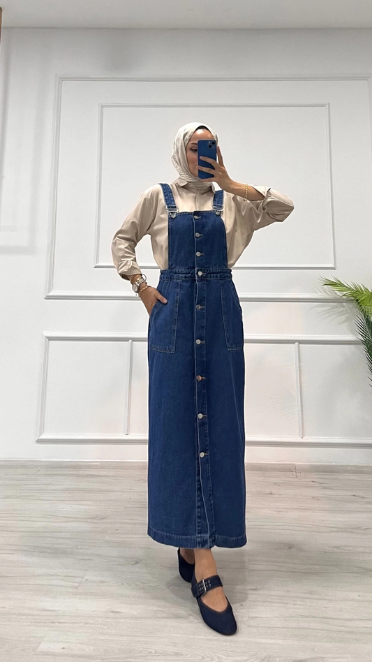 Etekli salopet enzim süper taş yıkama koyu mavi d2521