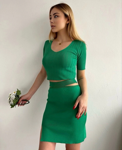 Etekli triko takım yeşil t23107