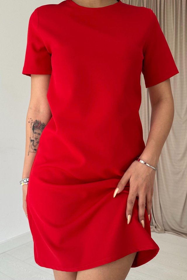 Kırmızı Kısa Kol Atlas Mini Elbise