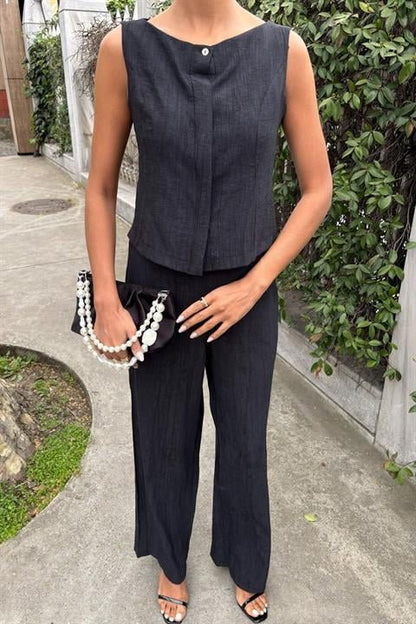 Sıfır Kollu Bluz Batik Desenli Pantolon İkili Takım 10181-08