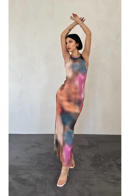 Renkli Batik Desenli Elbise