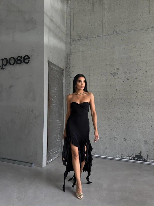 STRABLEZ SANDY ELBİSE YANLARI KATLI - Siyah