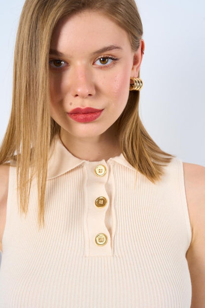 Patlı Düğmeli Triko Atlet - Beyaz Kayısı